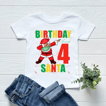 Новое Поступление2022, Футболка для мальчиков с милыми номерами Санта-Клауса на День Рождения от 2 до 10 лет, Футболка с принтом для девочек, Забавный детский Рождественский костюм