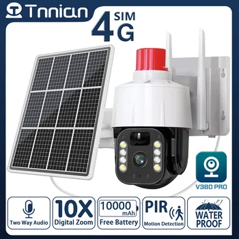 Tnnian 5MP 4G SIM-карта Солнечная камера Встроенный аккумулятор Обнаружение движения PIR Наружное Видеонаблюдение PTZ WIFI камера V380 PRO